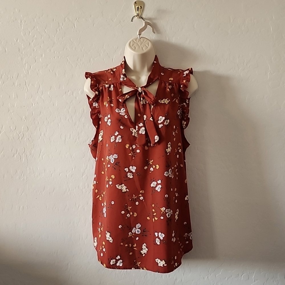 Women's floral neck tie, blouse, size XL